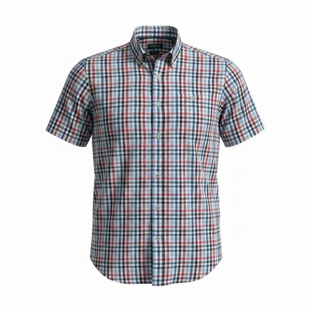 Orvis Mens Large Classic Fit Short Sleeve Plaid Button Down Shirt Red Blue White